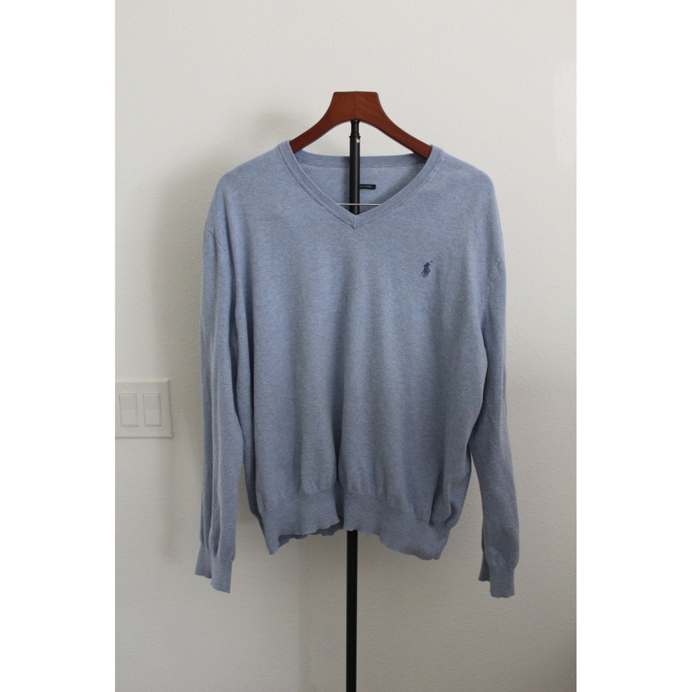 Polo‎ Ralph Lauren Men's Light Blue Pima Cotton V-Neck Sweater Pony Logo XL